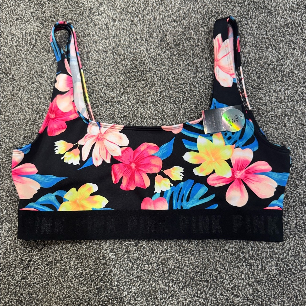 Victoria's Secret Pink Hibiscus Floral Sports Bra Bikini Top (Gym to Swim)